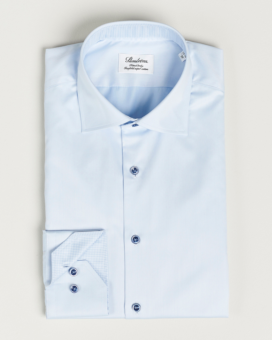 Herre | Skjorter | Stenströms | Fitted Body Contrast Twill Shirt Light Blue
