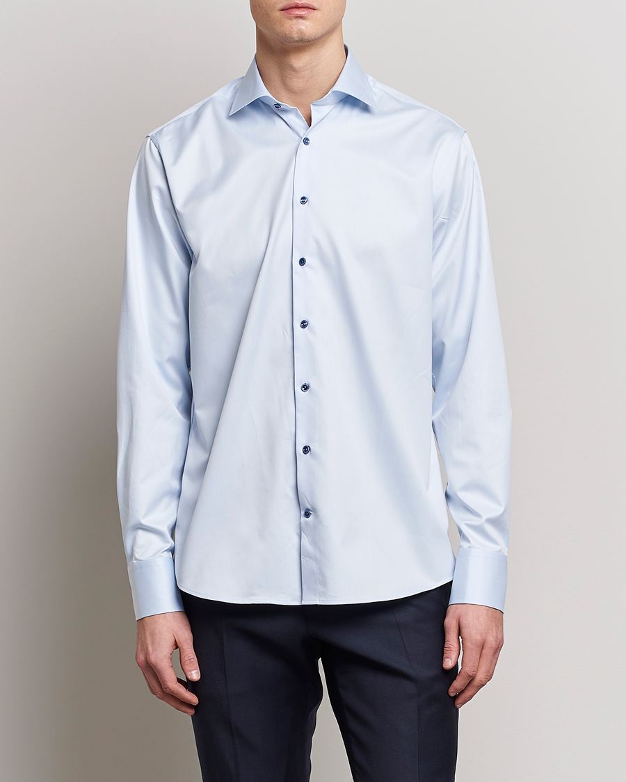 Herre | Business & Beyond | Stenströms | Fitted Body Contrast Twill Shirt Light Blue