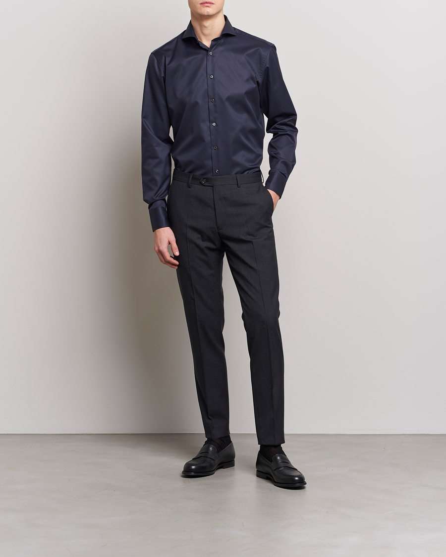 Herre | Businesskjorter | Stenströms | Fitted Body Extreme Cut Away Shirt Navy