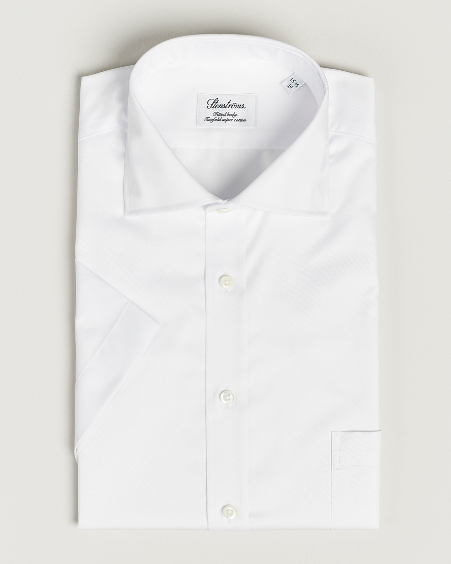 Herre | Skjorter | Stenströms | Fitted Body Short Sleeve Twill Shirt White