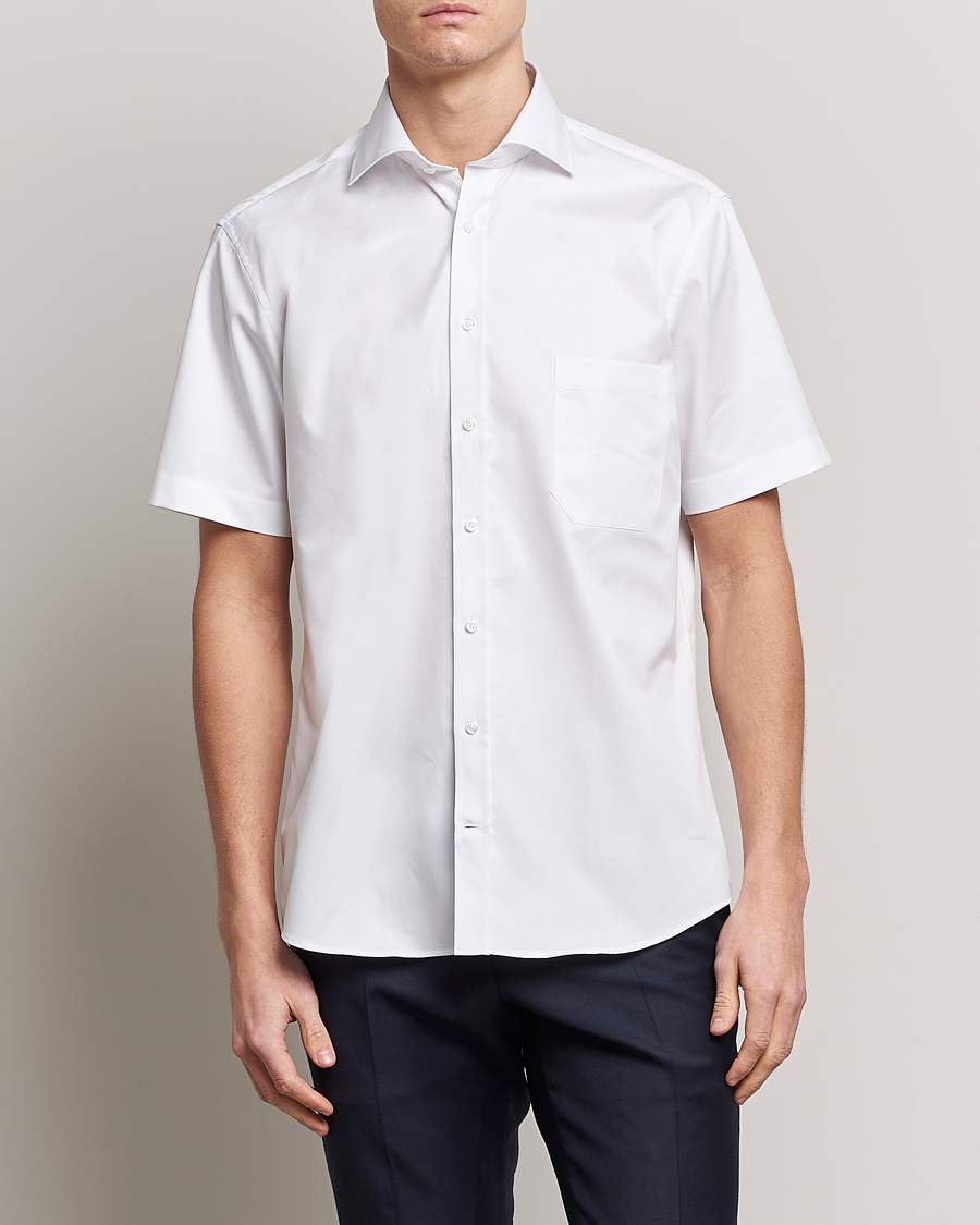 Herre | Casual | Stenströms | Fitted Body Short Sleeve Twill Shirt White