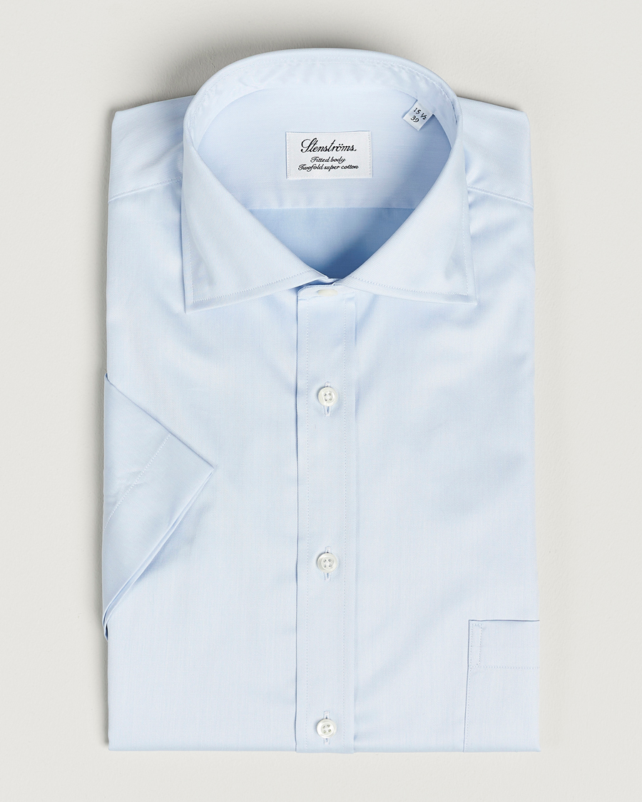 Herre | Skjorter | Stenströms | Fitted Body Short Sleeve Twill Shirt Light Blue
