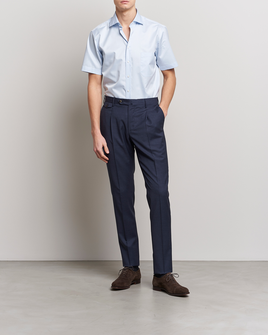 Herre | Skjorter | Stenströms | Fitted Body Short Sleeve Twill Shirt Light Blue