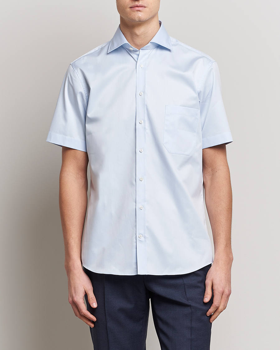 Herre | Skjorter | Stenströms | Fitted Body Short Sleeve Twill Shirt Light Blue