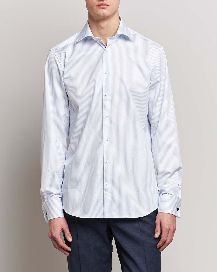 Herre | | Stenströms | Fitted Body Cotton Double Cuff Shirt White/Blue