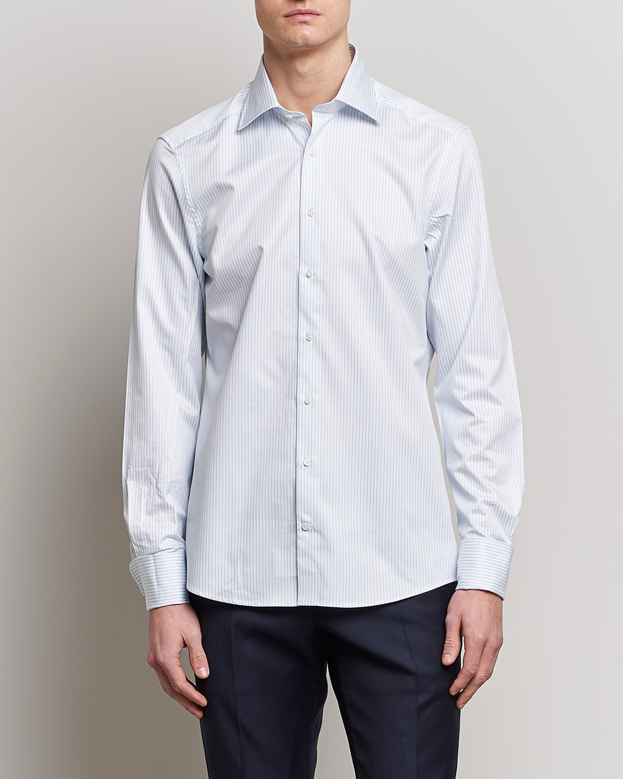 Herre | Businesskjorter | Stenströms | Slimline Cotton Double Cuff Shirt White/Blue