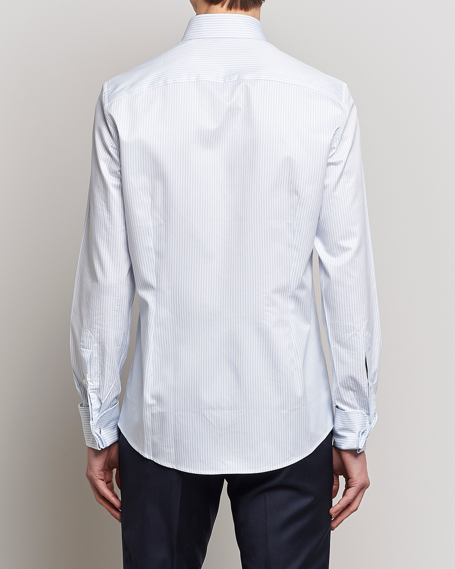Herre | Skjorter | Stenströms | Slimline Cotton Double Cuff Shirt White/Blue