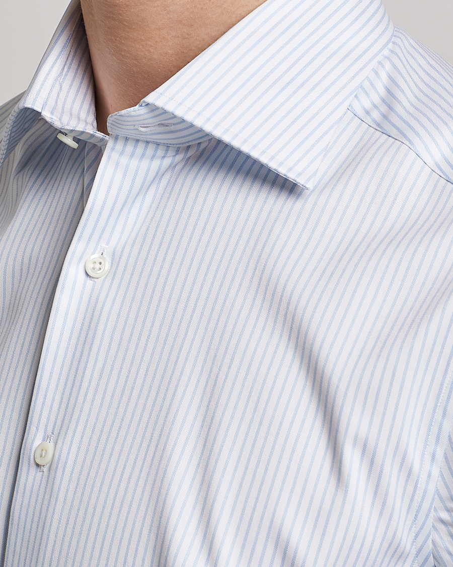 Herre | Skjorter | Stenströms | Slimline Cotton Double Cuff Shirt White/Blue