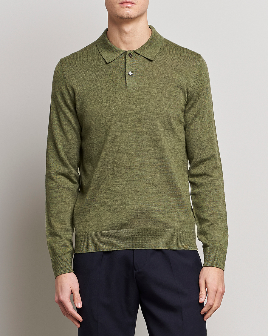 Herre |  | Morris | Merino Knitted Polo Olive