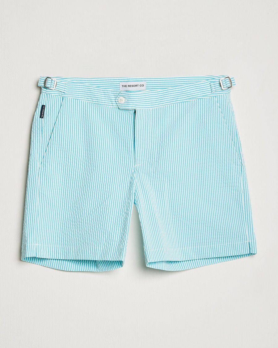 Herre | Badeshorts | The Resort Co | Tailored Swim Shorts Turquoise Stripe Seersucker