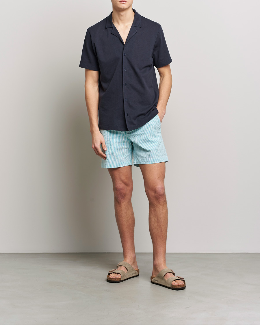 Herre | Badeshorts | The Resort Co | Tailored Swim Shorts Turquoise Stripe Seersucker