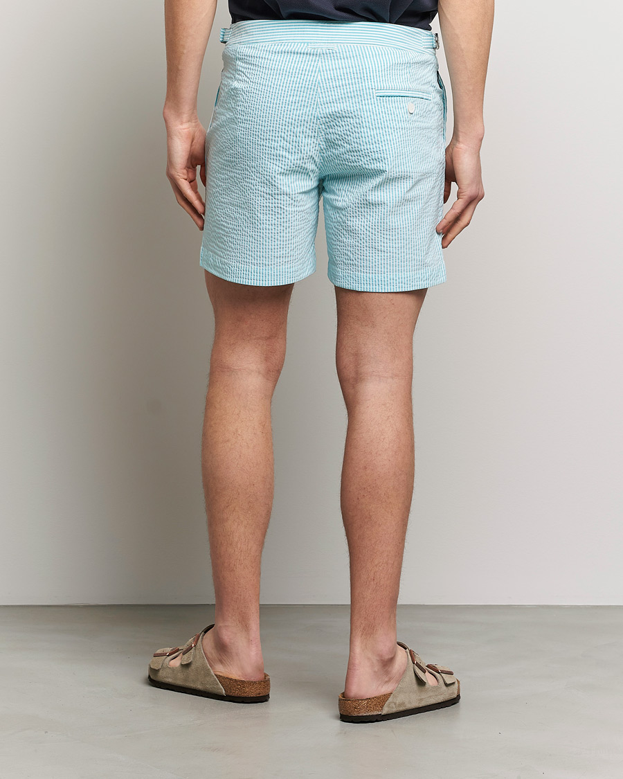 Herre | Badeshorts | The Resort Co | Tailored Swim Shorts Turquoise Stripe Seersucker