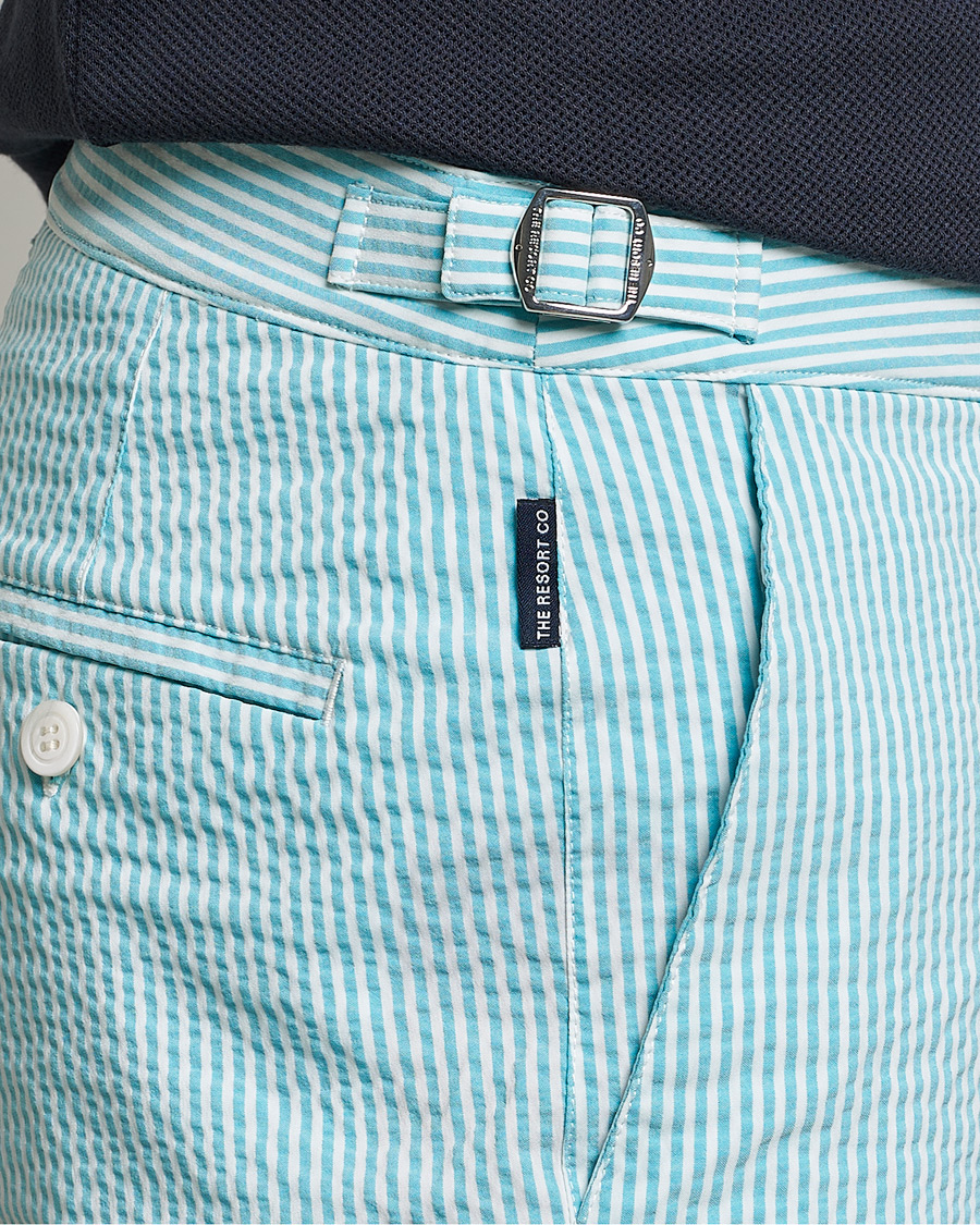 Herre | Badeshorts | The Resort Co | Tailored Swim Shorts Turquoise Stripe Seersucker