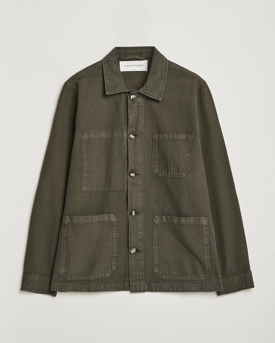 Herre | Skjorter | A Day's March | Original Herringbone Overshirt Regular Fit Olive