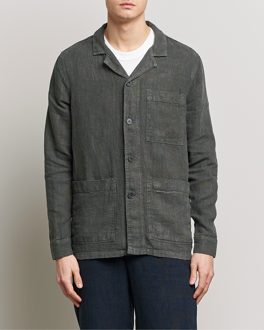 Herre | Skjorter | A Day's March | Bangher Linen Overshirt Olive