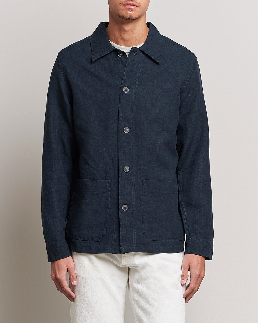 Herre |  | A Day's March | Original Linen Overshirt Navy