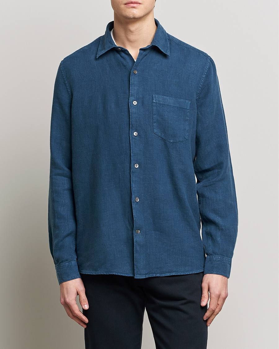 Herre |  | A Day's March | Abu Linen Shirt Indigo Blue