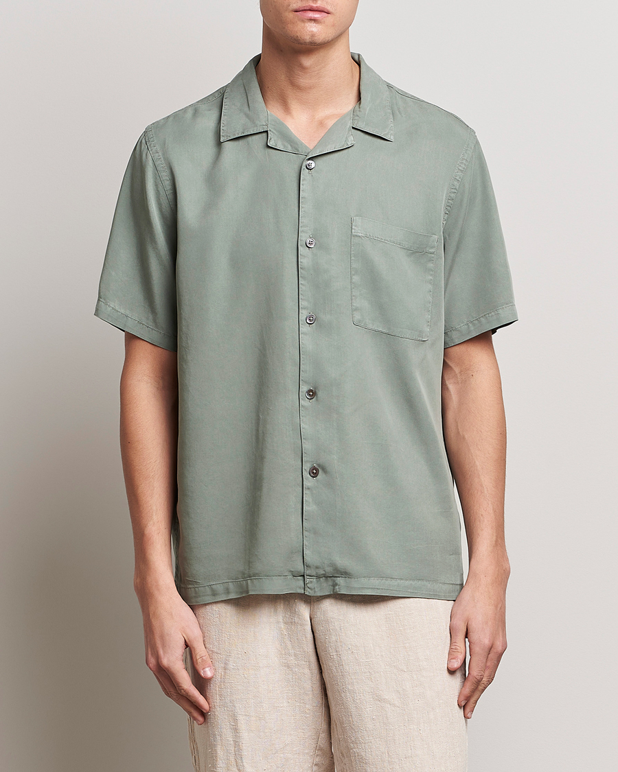Herre | Skjorter | A Day's March | Yamu Short Sleeve Tencel Shirt Dusty Green