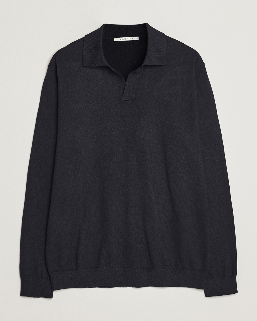 Herre | Pikéer | A Day's March | Manol Cotton Linen Polo Black