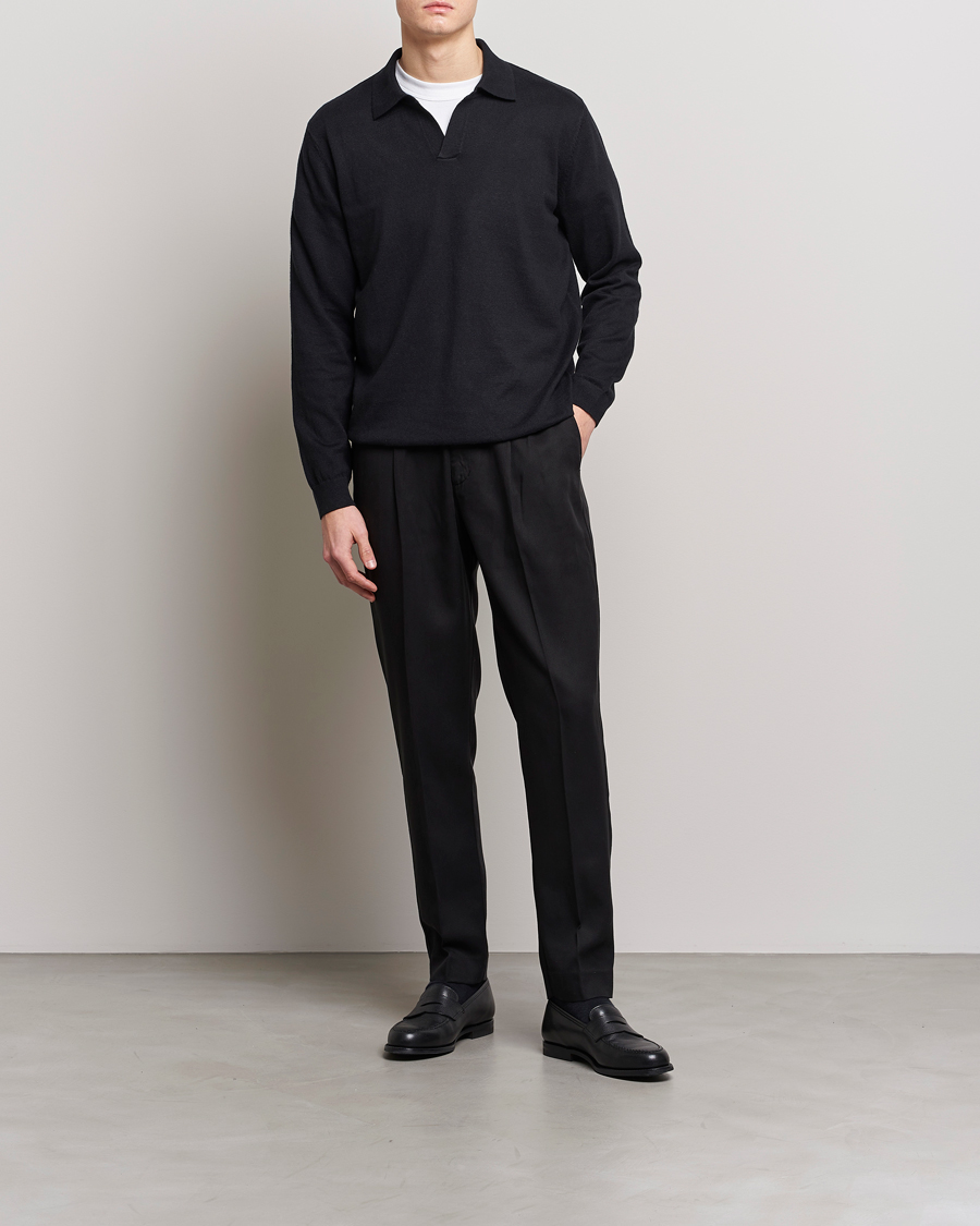 Herre | Pikéer | A Day's March | Manol Cotton Linen Polo Black