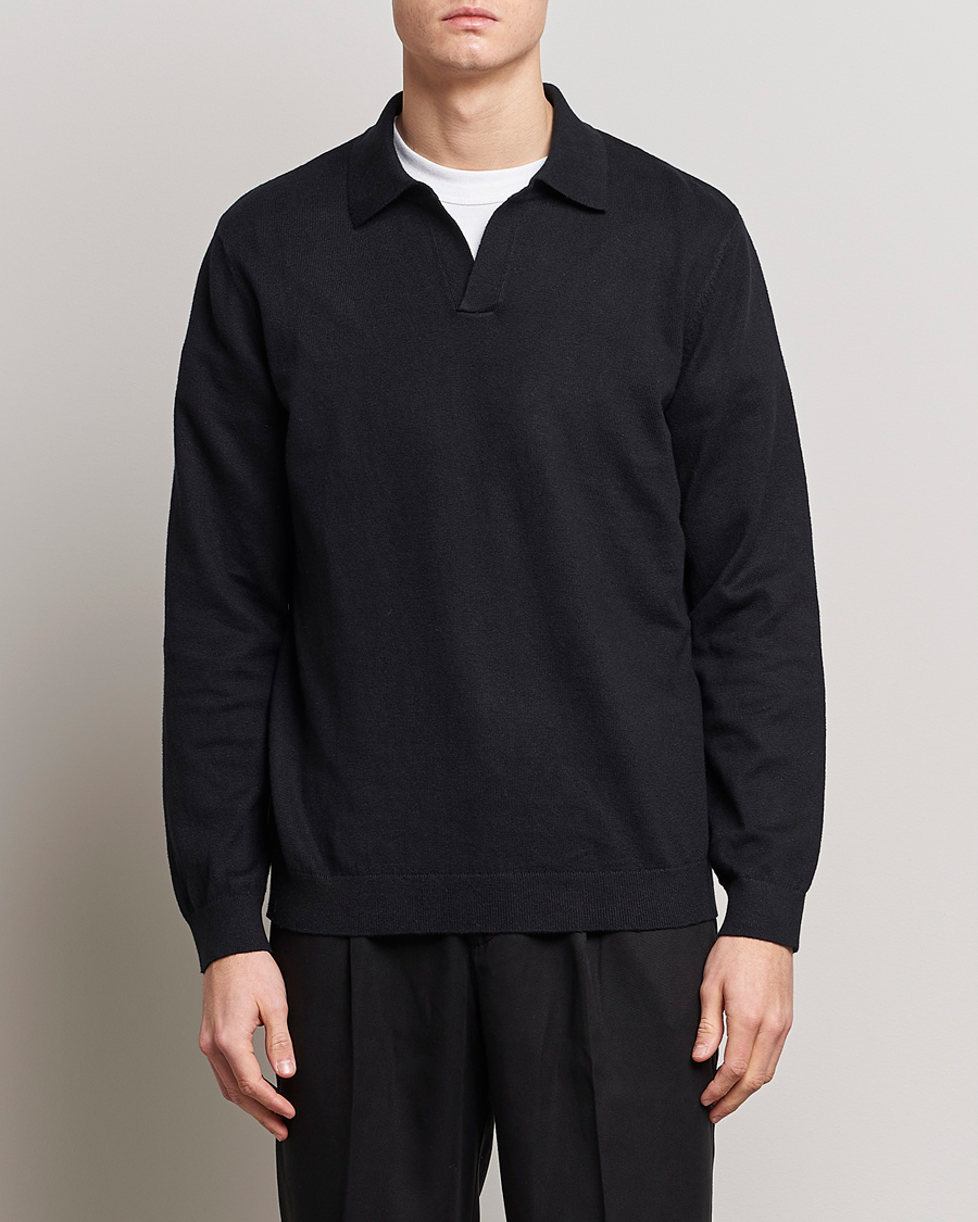 Herre | Pikéer | A Day's March | Manol Cotton Linen Polo Black