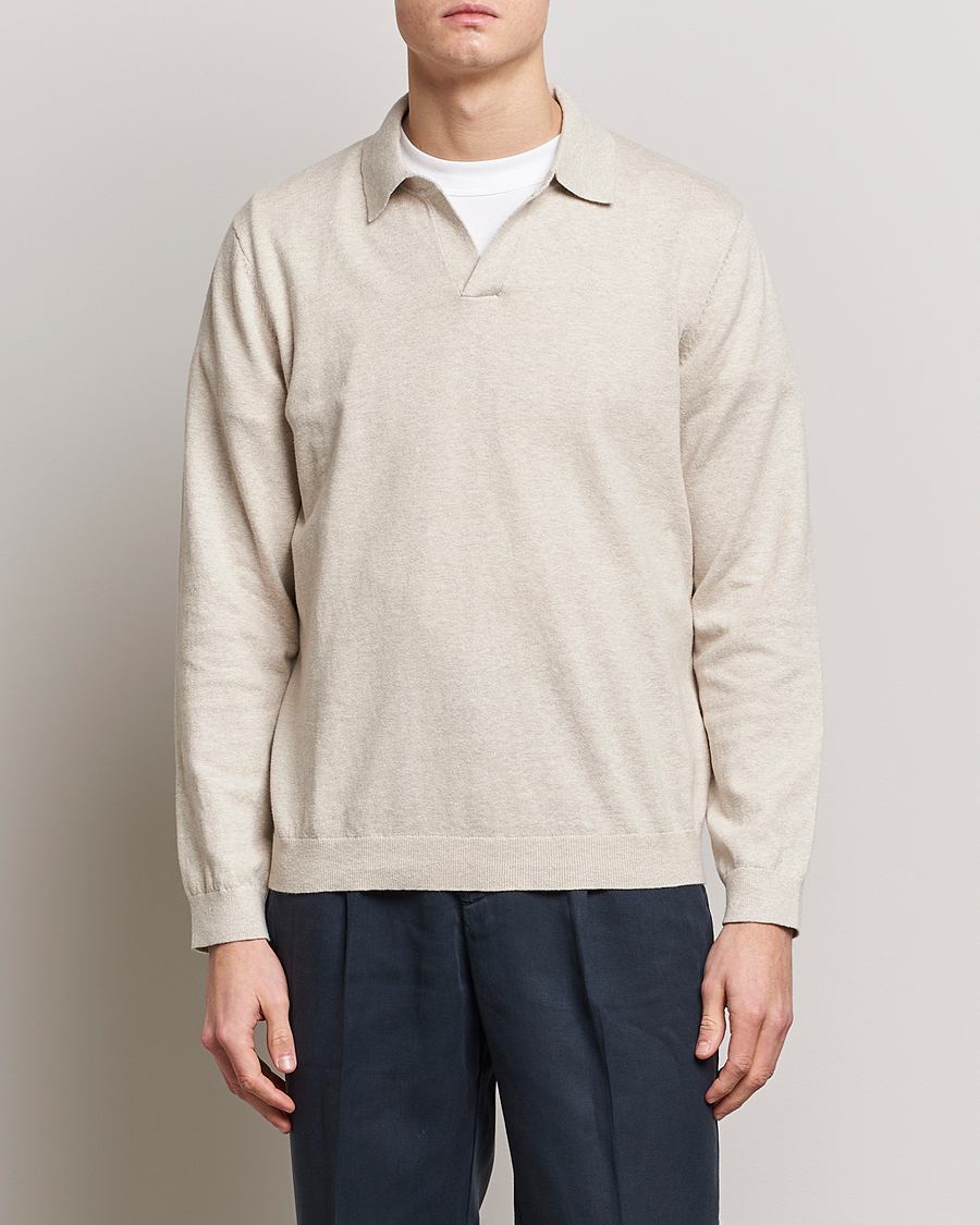 Herre | A Day's March | A Day's March | Manol Cotton Linen Polo Sand Melange