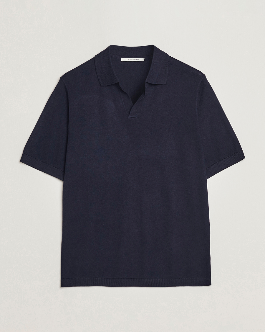 Herre | Pikéer | A Day's March | Ebro Open Collar Cotton/Wool Navy