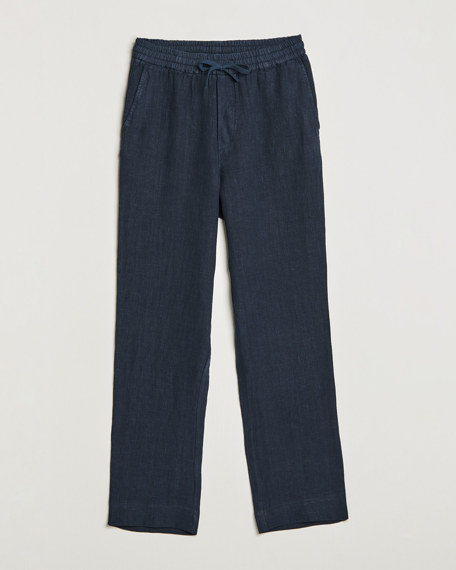 Herre | | A Day's March | Tamait Drawstring Linen Trousers Navy