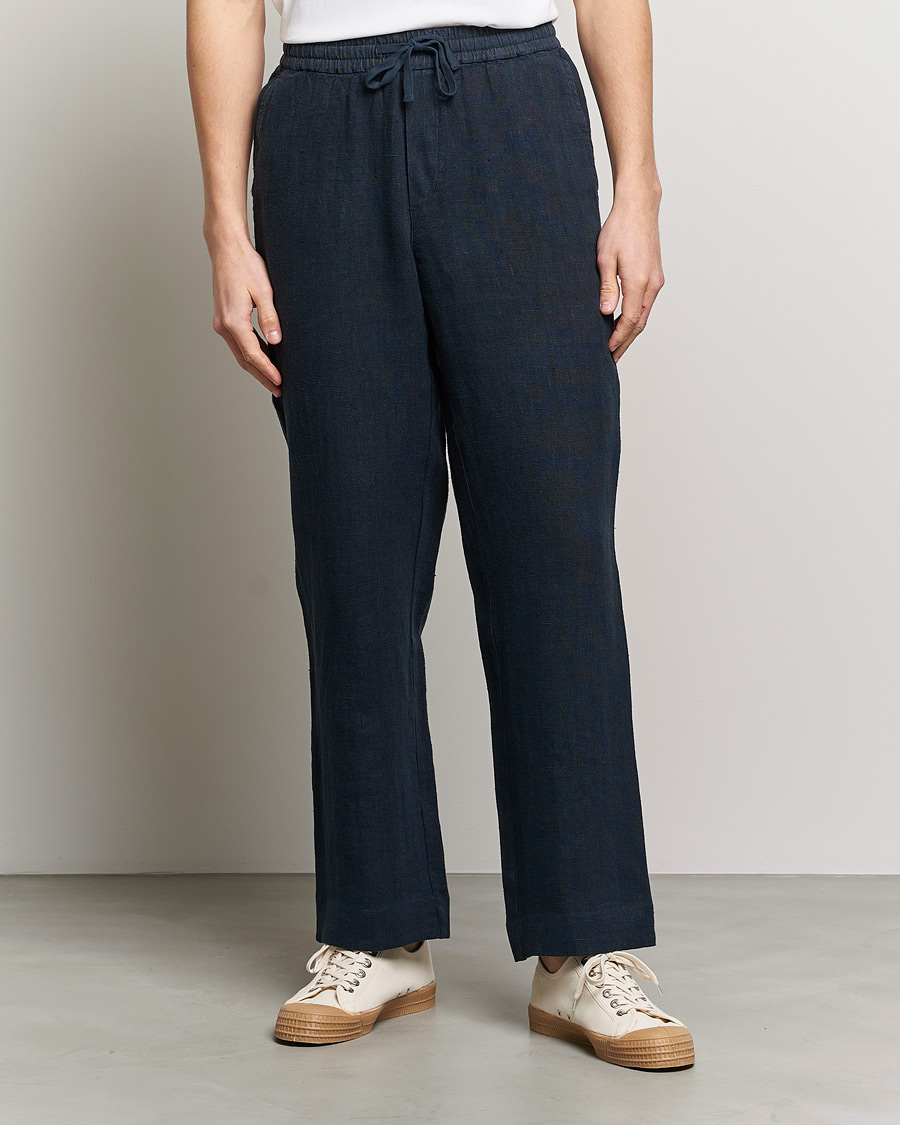 Herre |  | A Day's March | Tamait Drawstring Linen Trousers Navy