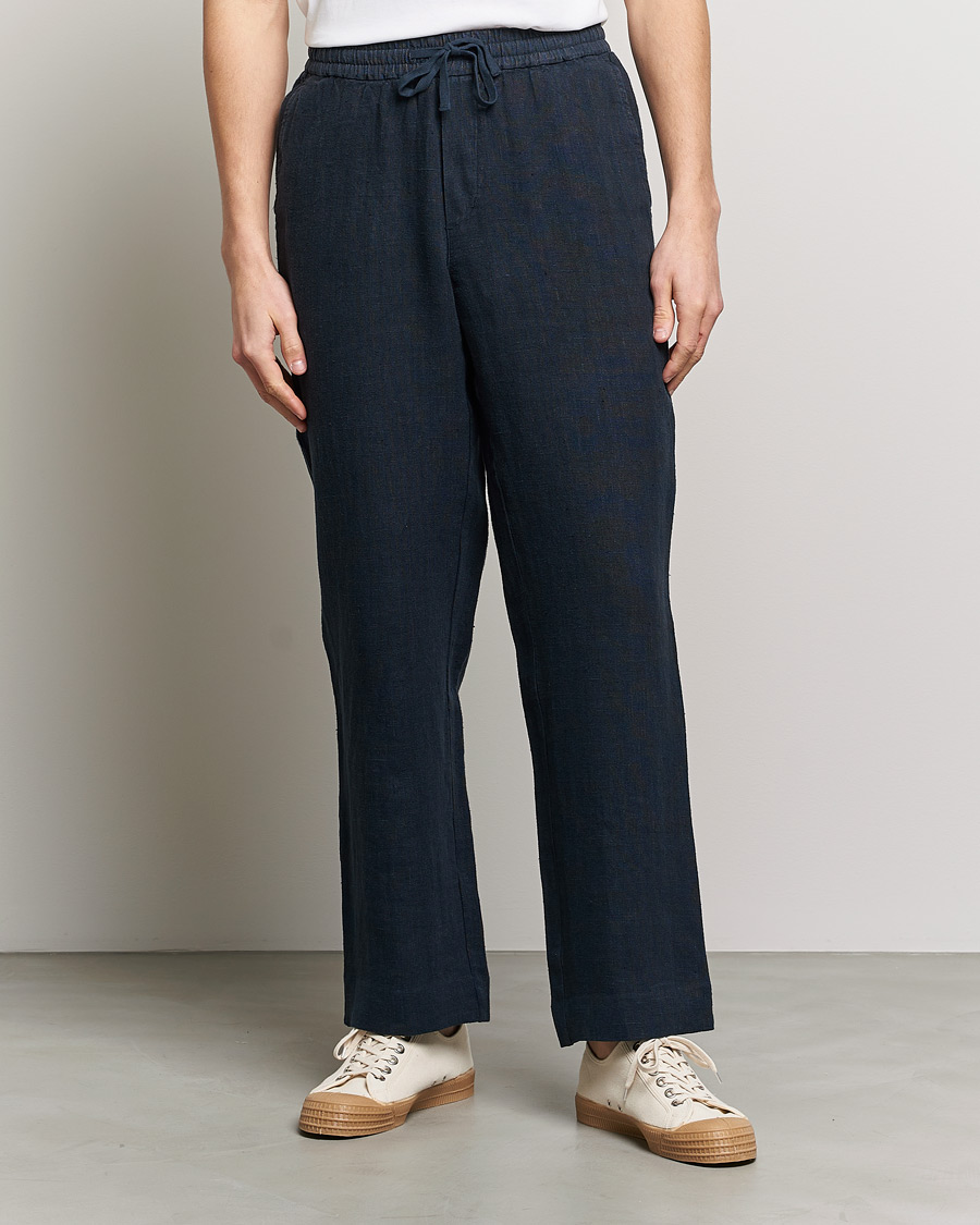 Herre | | A Day's March | Tamait Drawstring Linen Trousers Navy