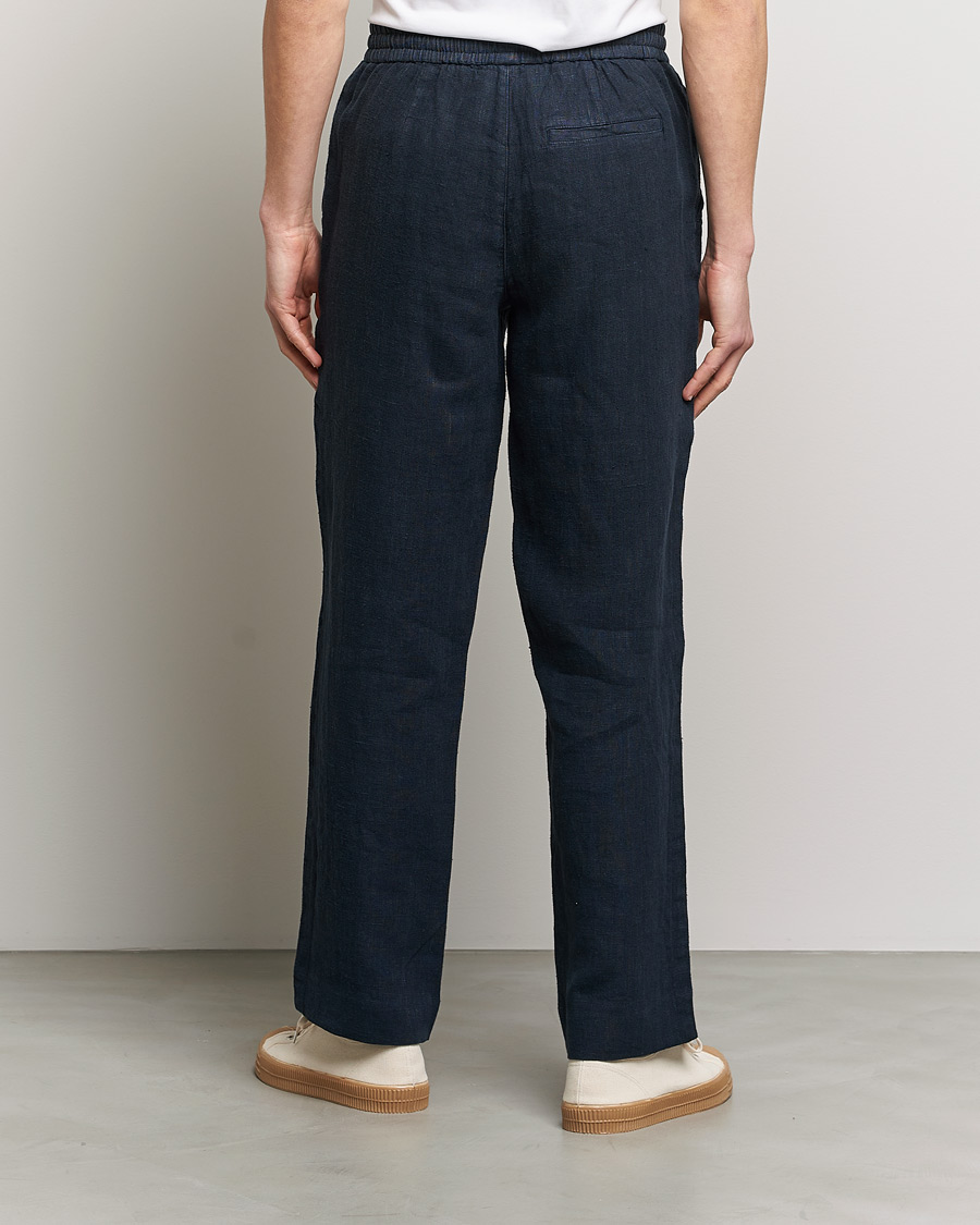 Herre | Bukser | A Day's March | Tamait Drawstring Linen Trousers Navy