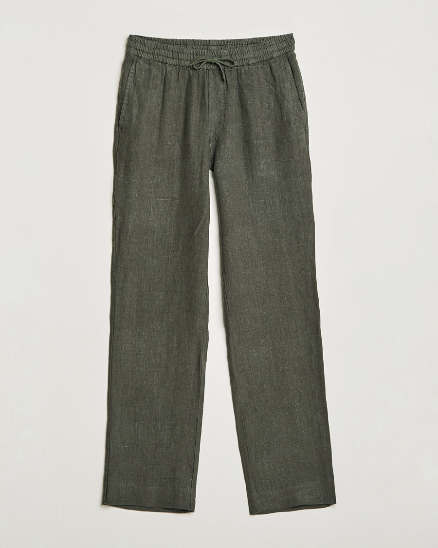 Herre | Linbukser | A Day's March | Tamait Drawstring Linen Trousers Olive