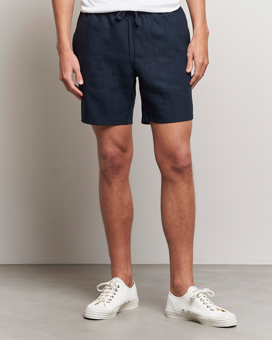 Herre | Shorts | A Day's March | Ipu Drawstring Linen Shorts Navy