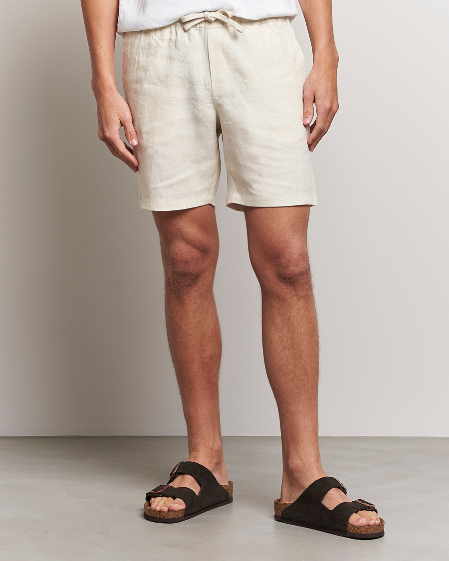 Herre | Shorts | A Day's March | Ipu Drawstring Linen Shorts Oyster