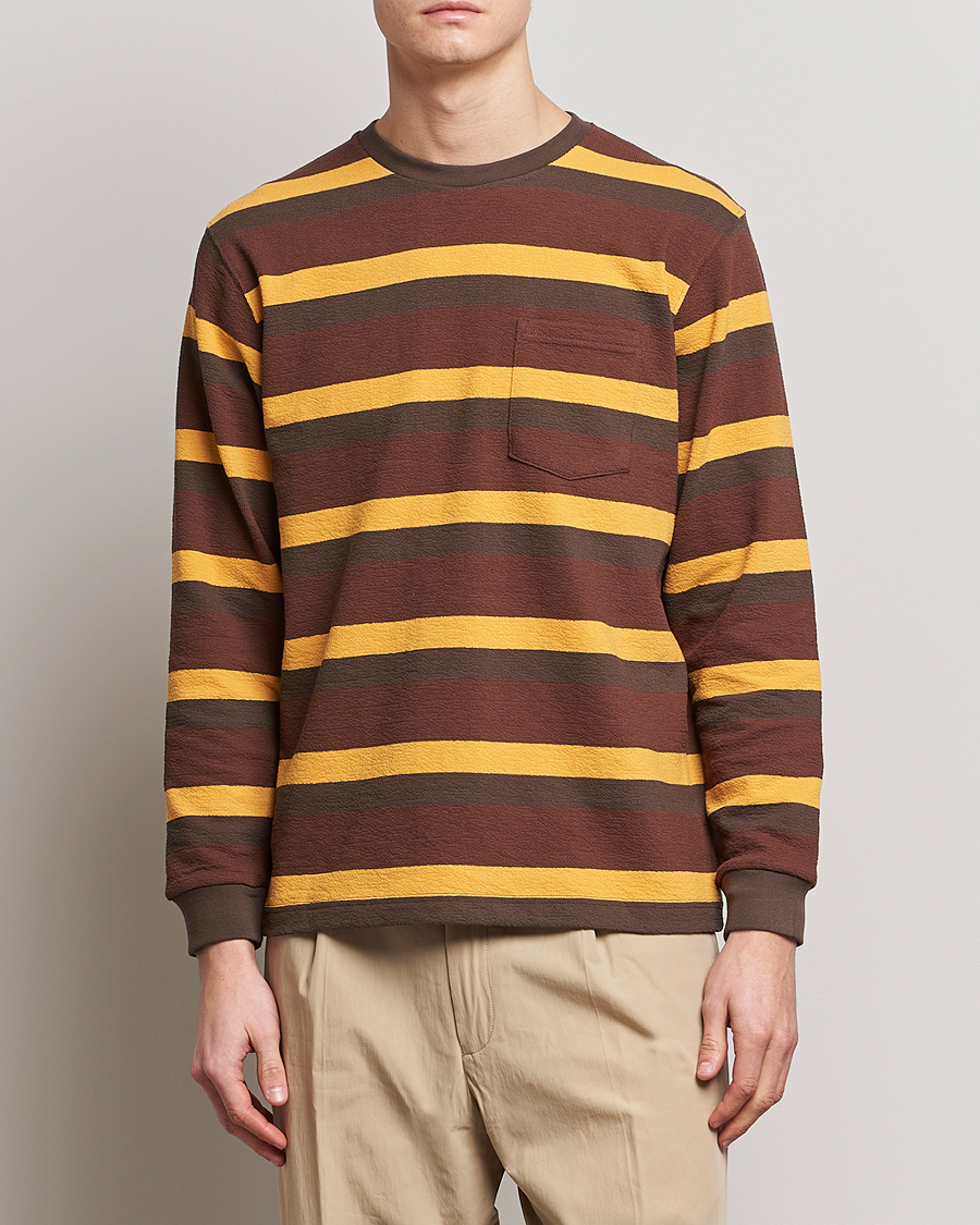 Herre | Langermede t-shirts | BEAMS PLUS | Long Sleeve Striped Pocket Tee Brown
