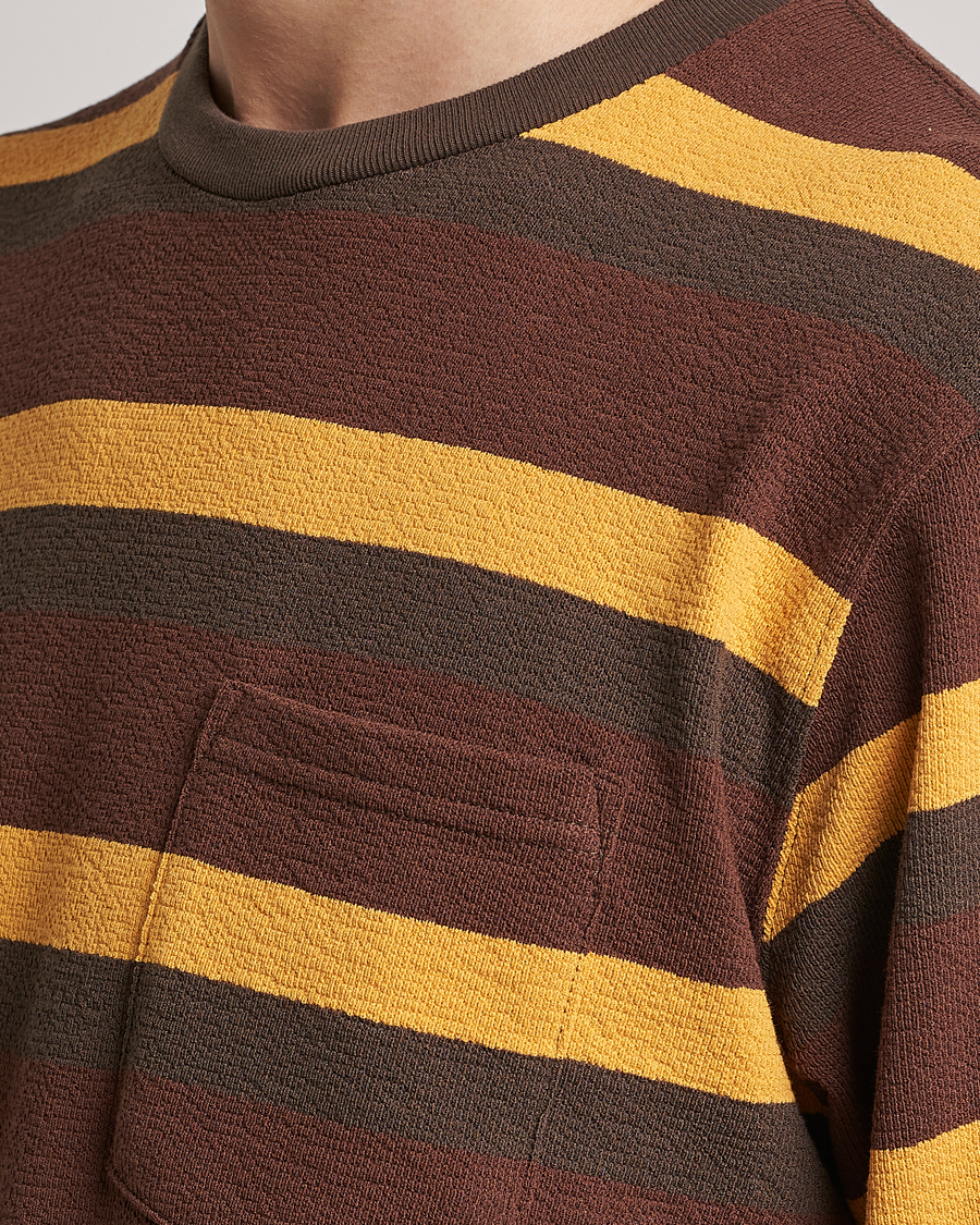 Herre | T-Shirts | BEAMS PLUS | Long Sleeve Striped Pocket Tee Brown