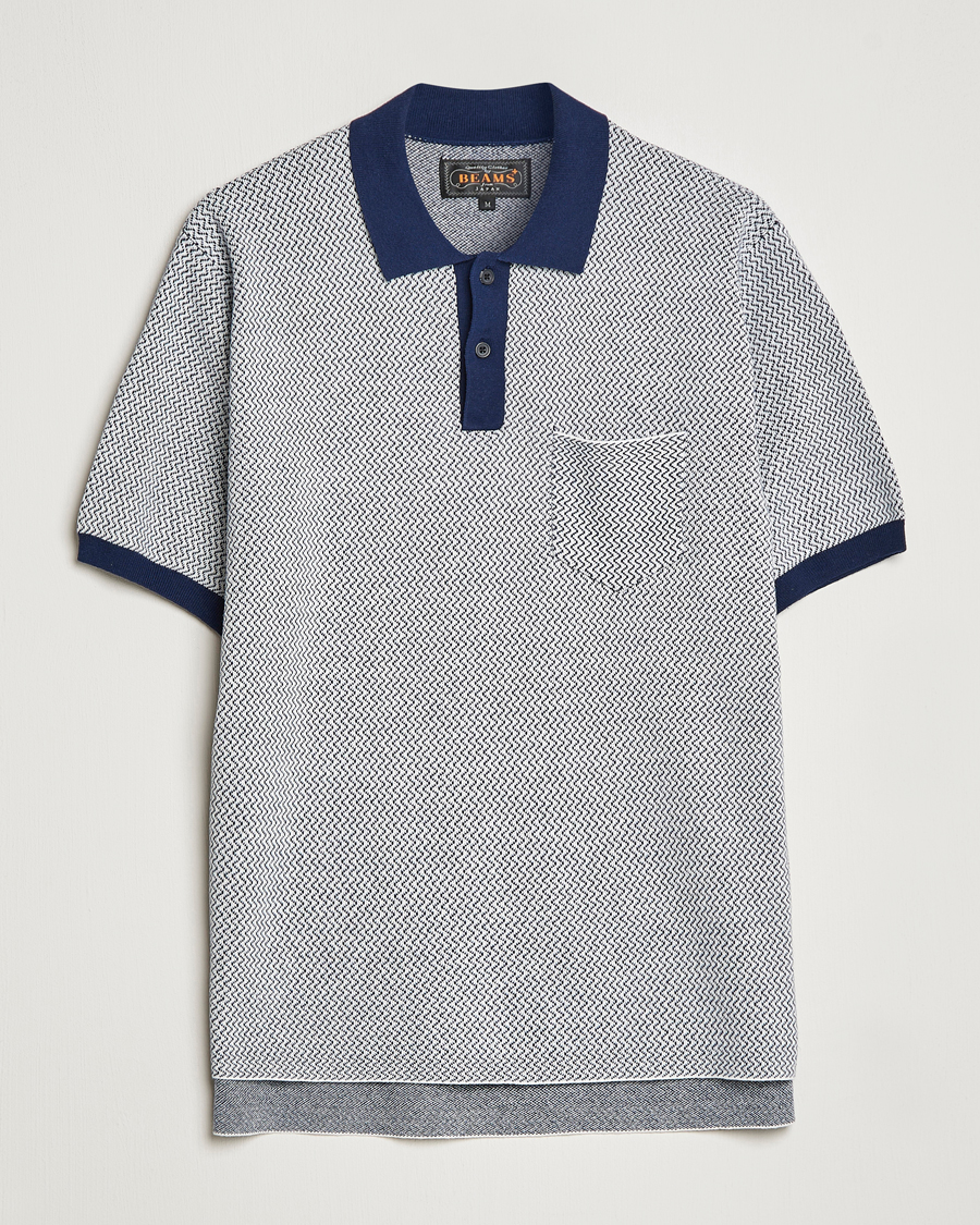 Herre | Pikéer | BEAMS PLUS | Two-Tone Jacquard Polo Navy
