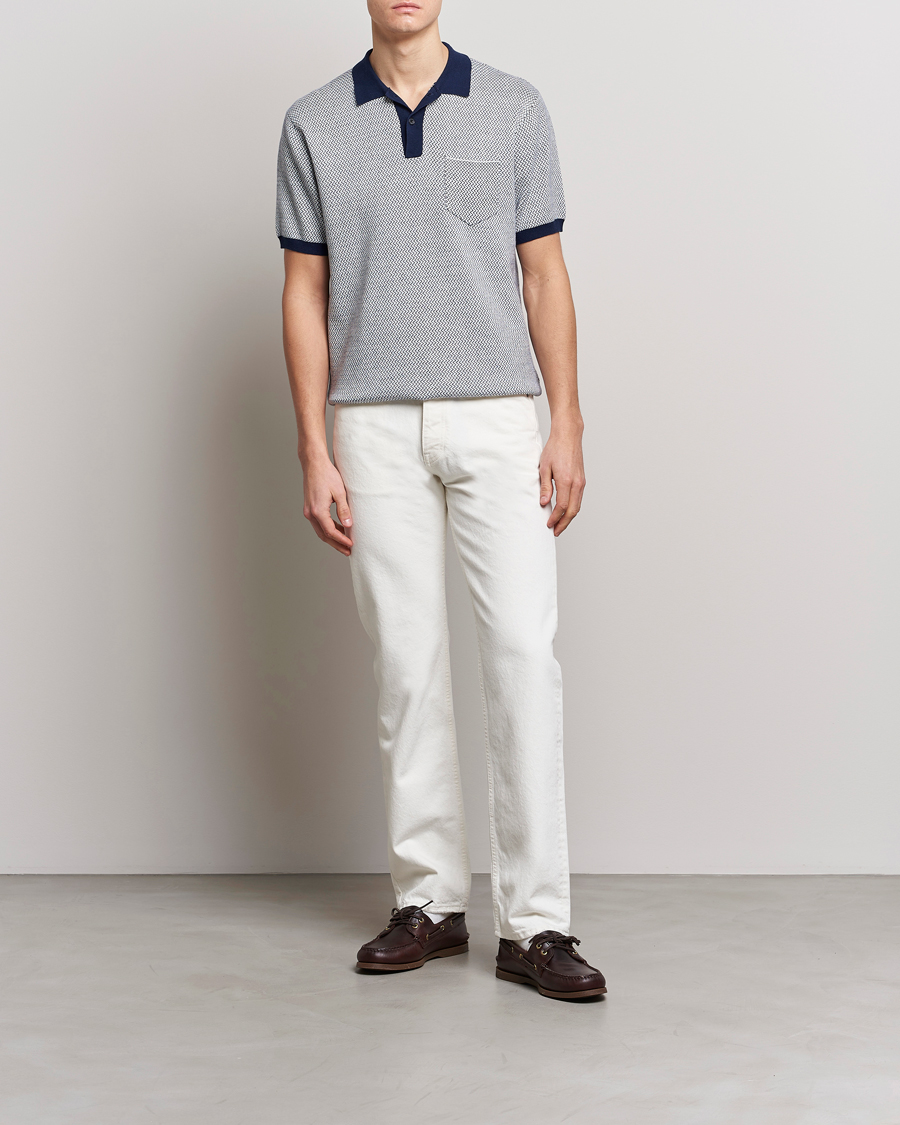 Herre | Pikéer | BEAMS PLUS | Two-Tone Jacquard Polo Navy