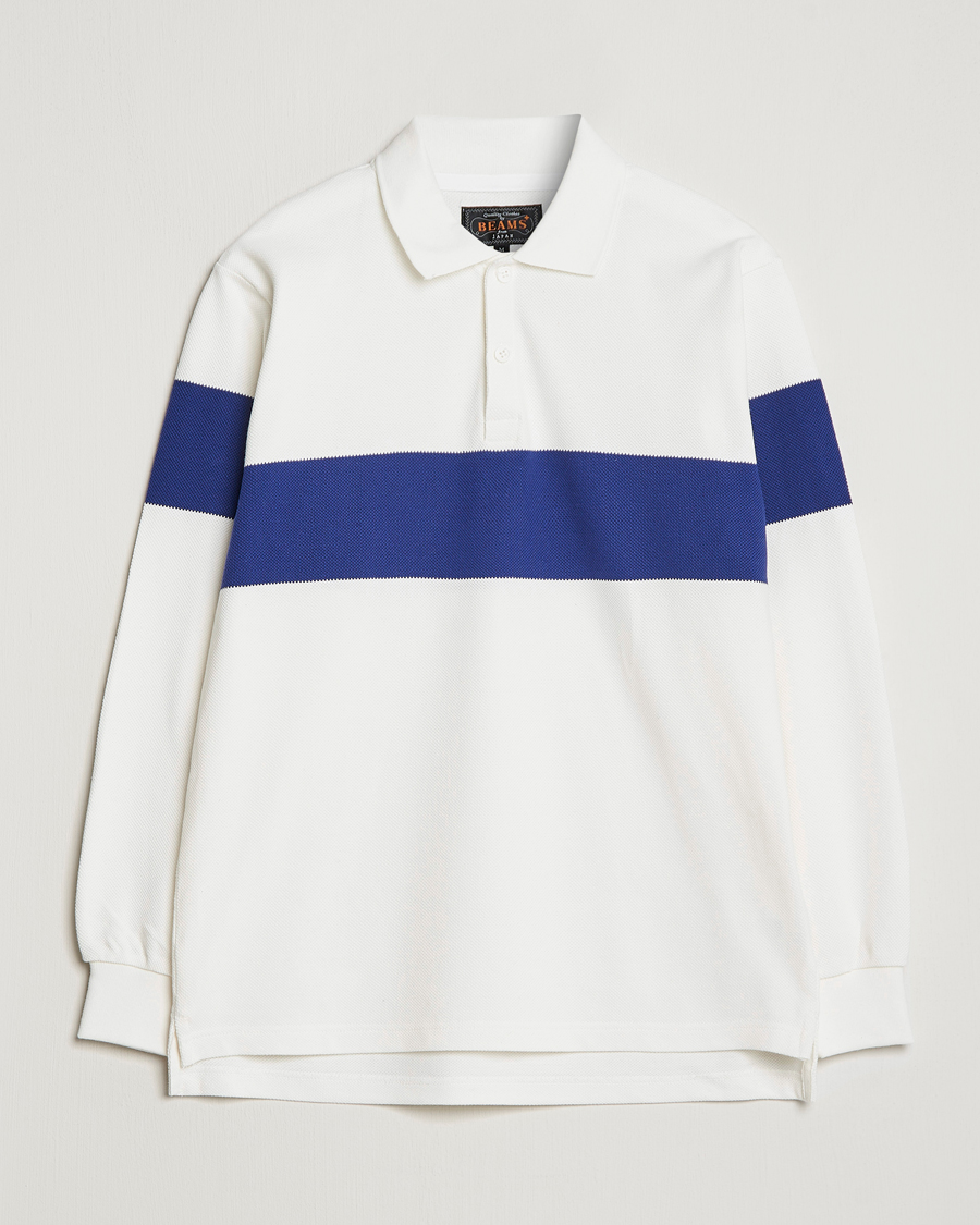 Herre | Gensere | BEAMS PLUS | Panel Stripe Long Sleeve Polo White