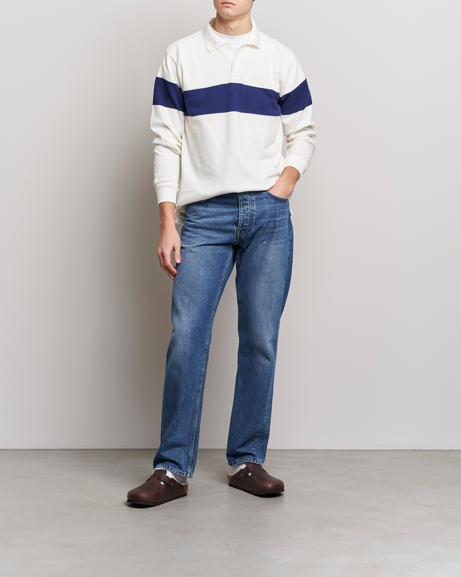 Herre | Gensere | BEAMS PLUS | Panel Stripe Long Sleeve Polo White