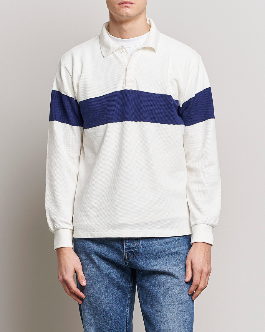Herre | Gensere | BEAMS PLUS | Panel Stripe Long Sleeve Polo White