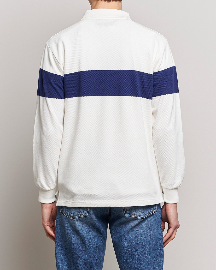 Herre | Gensere | BEAMS PLUS | Panel Stripe Long Sleeve Polo White