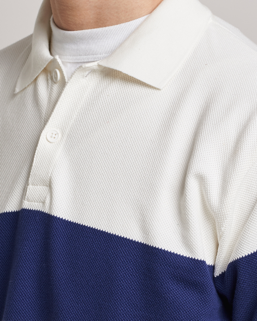 Herre | Gensere | BEAMS PLUS | Panel Stripe Long Sleeve Polo White