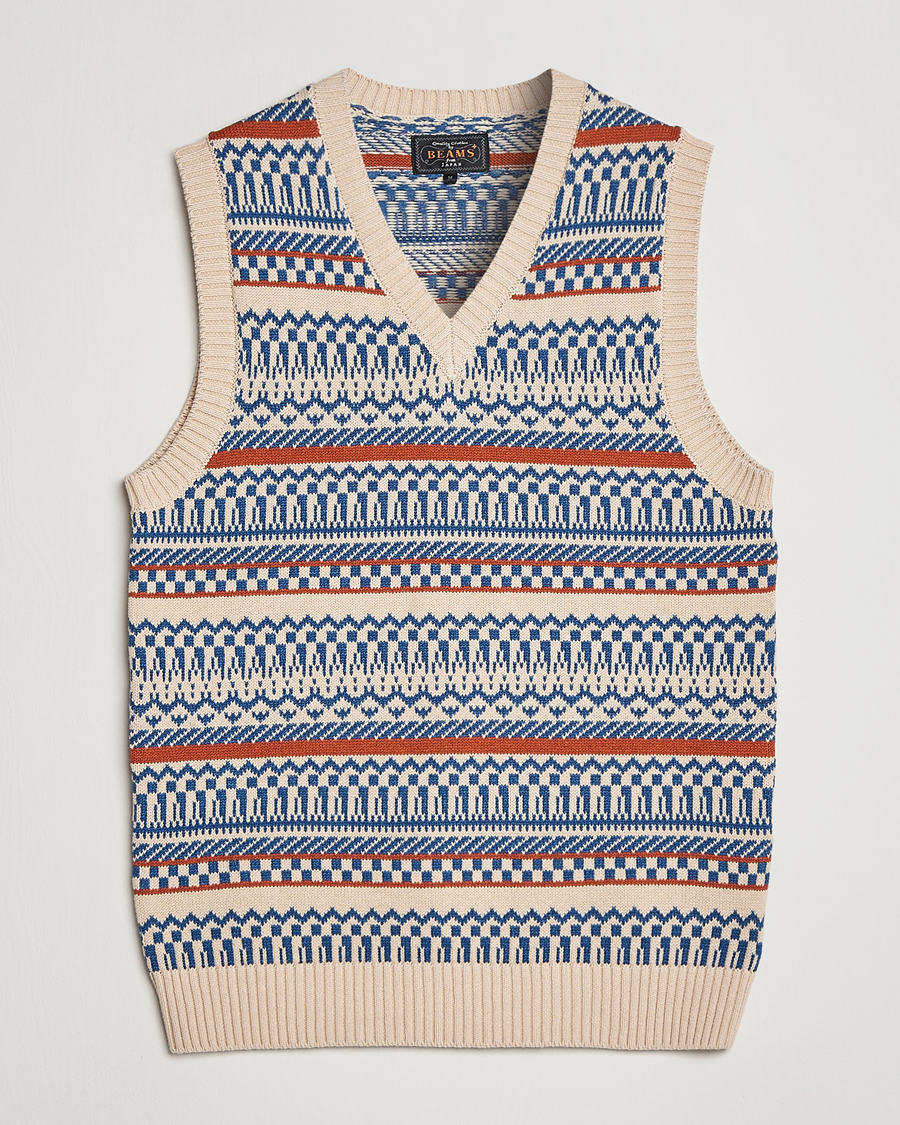 Herre | Gensere | BEAMS PLUS | Knit Fairisle Vest Natural