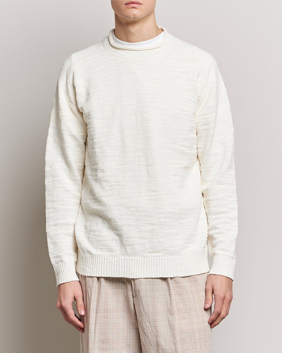 Herre | Japanese Department | BEAMS PLUS | Linen Crew Neck Sweater White