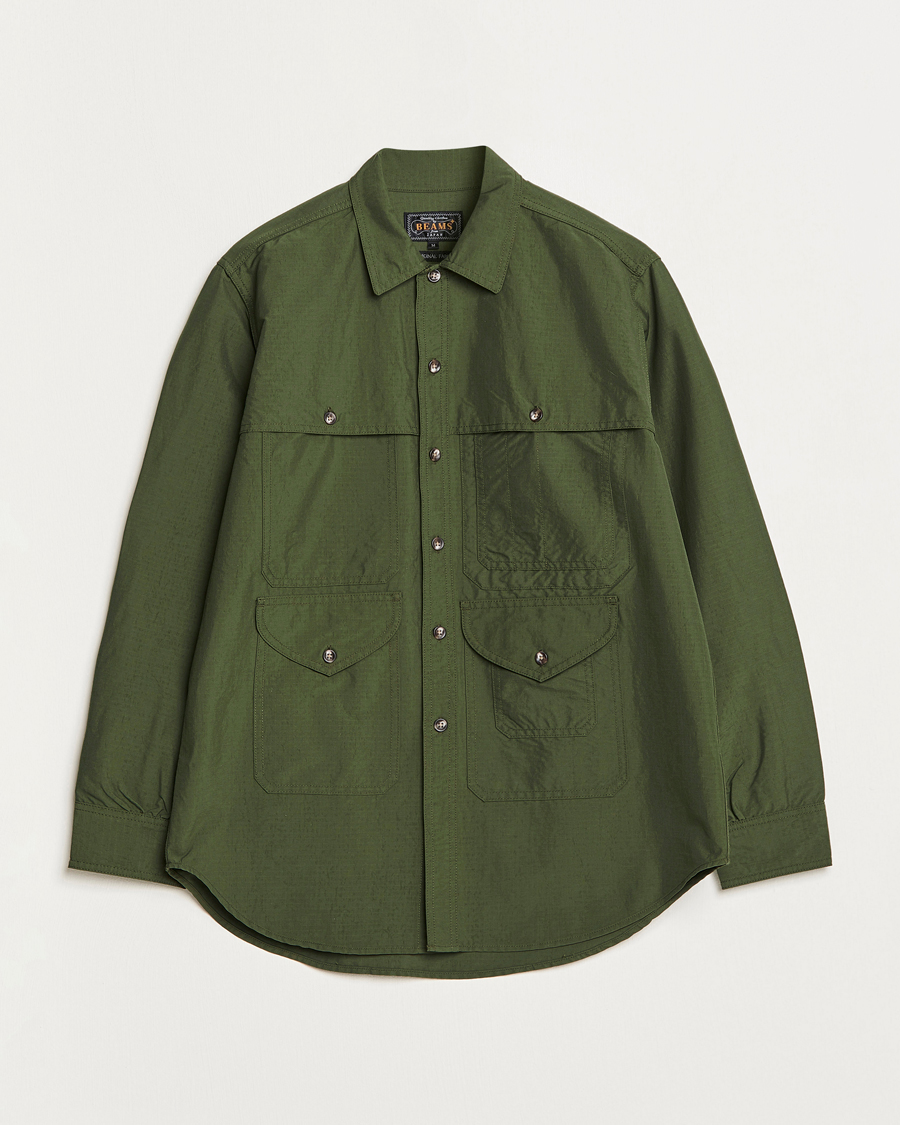 Herre | Skjorter | BEAMS PLUS | Nylon Ripstop Adventure Shirt Olive