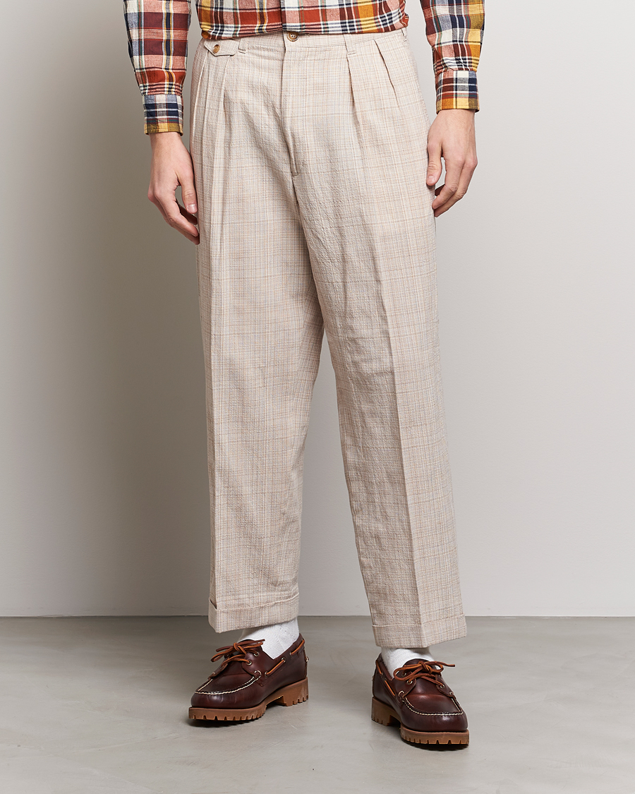 Herre | | BEAMS PLUS | Cotton/Linen Comfort Trousers Natural