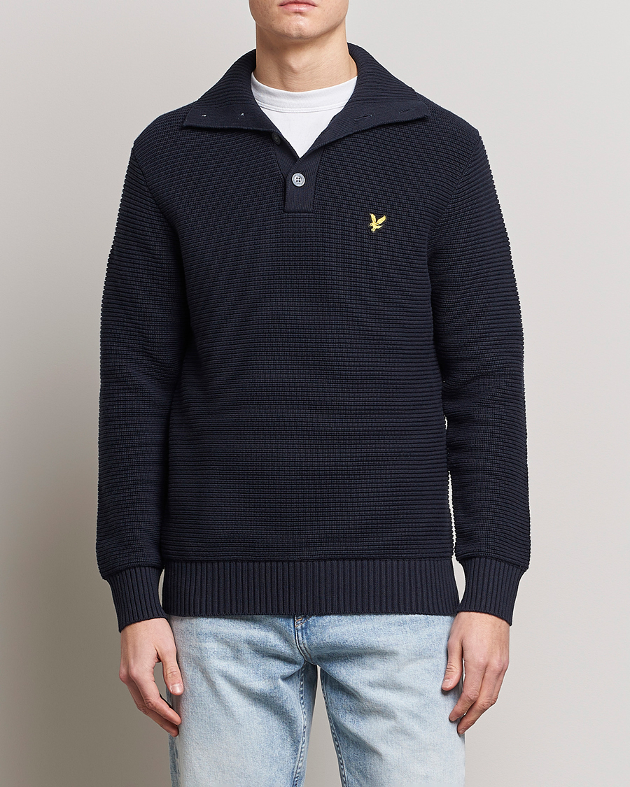 Herre | Gensere | Lyle & Scott | Chunky Ribbed Button Knit Dark Navy