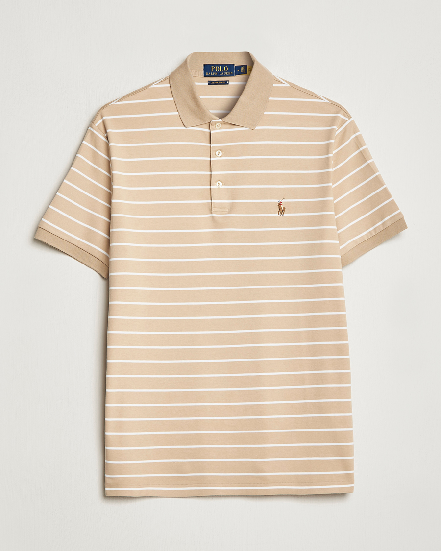 Herre | Pikéer | Polo Ralph Lauren | Luxury Pima Cotton Striped Polo Sand Dune/White
