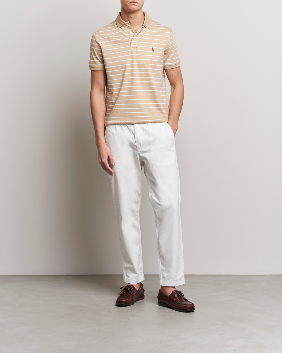 Herre | Pikéer | Polo Ralph Lauren | Luxury Pima Cotton Striped Polo Sand Dune/White